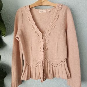 Anthropologie sleeping on snow cardigan sweater 90% wool peplum